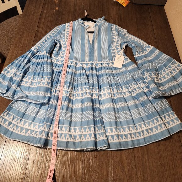 Hyacinth House Blue & White Bell Sleeved Blaine Mini Dress NWT XS - Picture 2 of 12